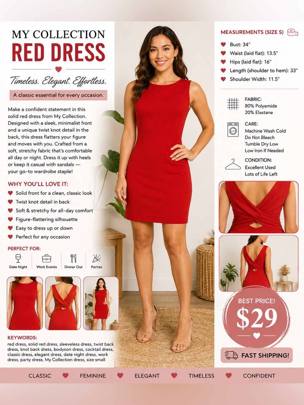 NY Collection Red Sleeveless Twist-Back Mini Dress